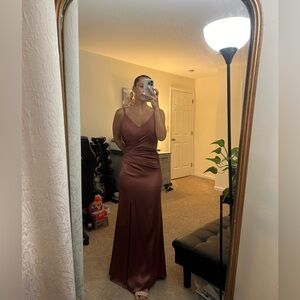 Revelry Rory Satin Bridesmaid Dress - Cinnamon Rose